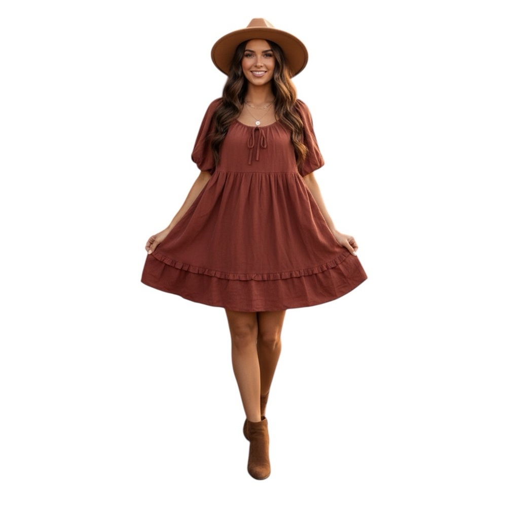 Loveriche True Style Rust Babydoll Mini Dress Woman’s Size Large